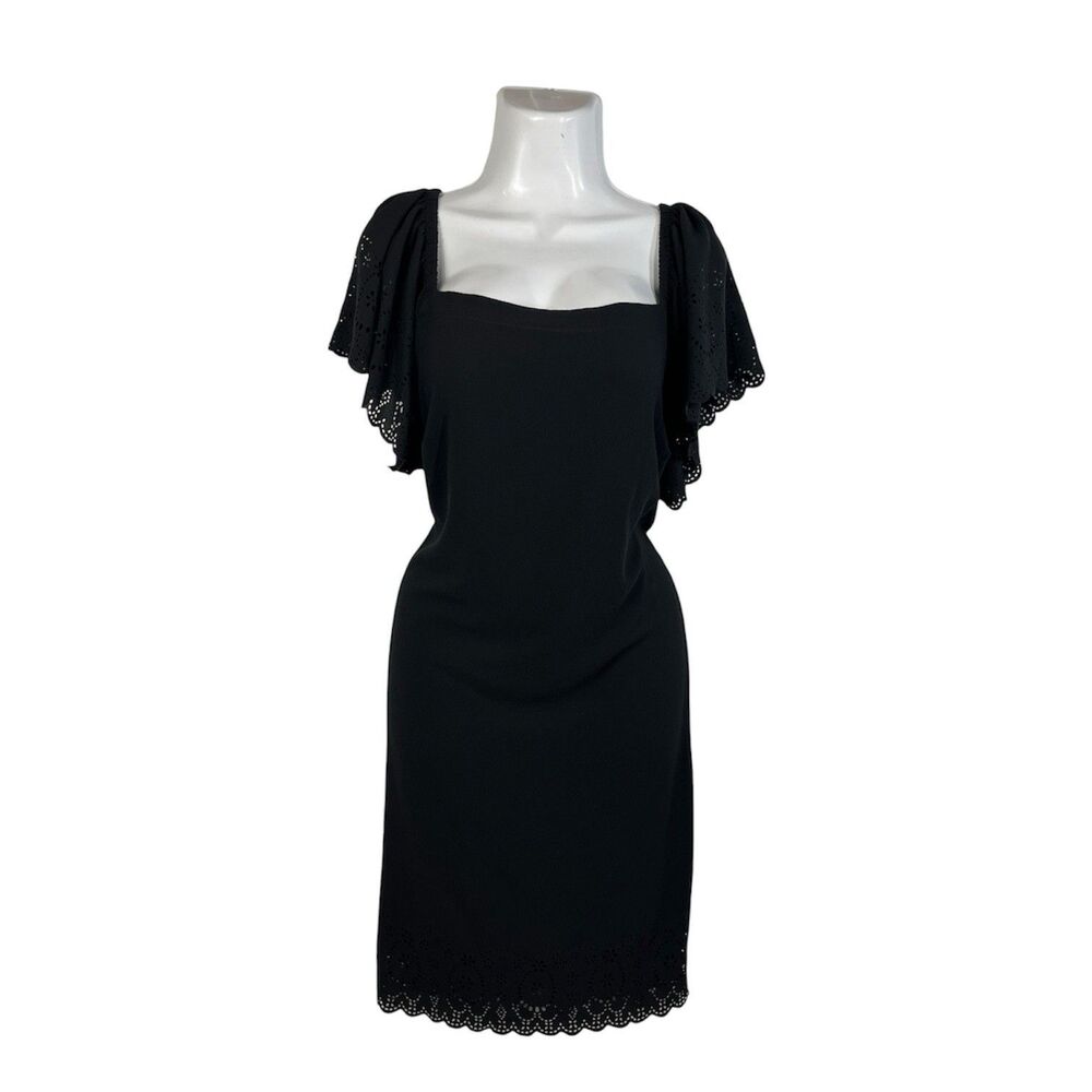 Avenue Sheath Dress 16W Black Square Neck Eyelet Lace Trim Short Sleeve Stretch